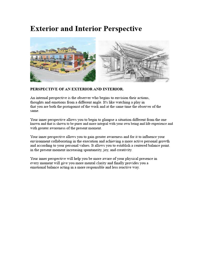 Interior and Exterior Design Perspectives | PDF | Perspective (Graphical)