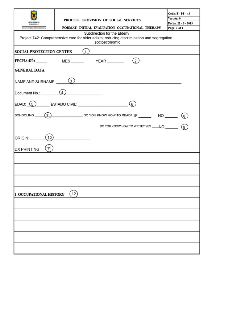 Occupational Therapy Evaluation Form | PDF | Occupational Therapy ...