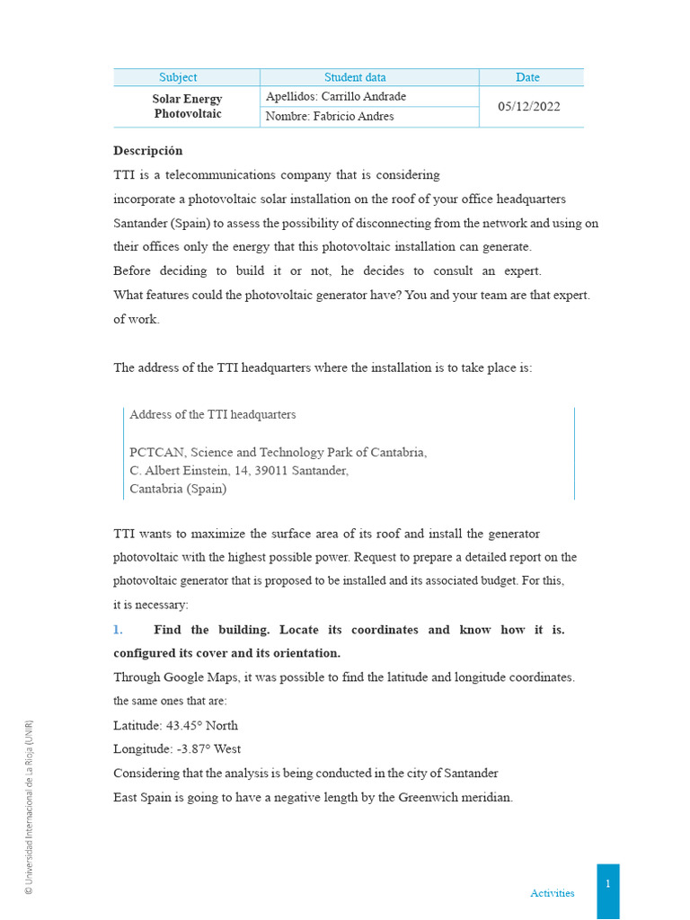 Photovoltaic Solar Installation Report | PDF | Photovoltaics ...