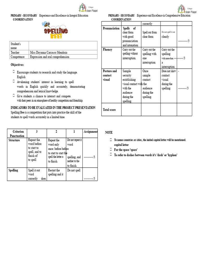 Primary-Secondary Spelling Bee Guide | PDF | English Language | Spelling