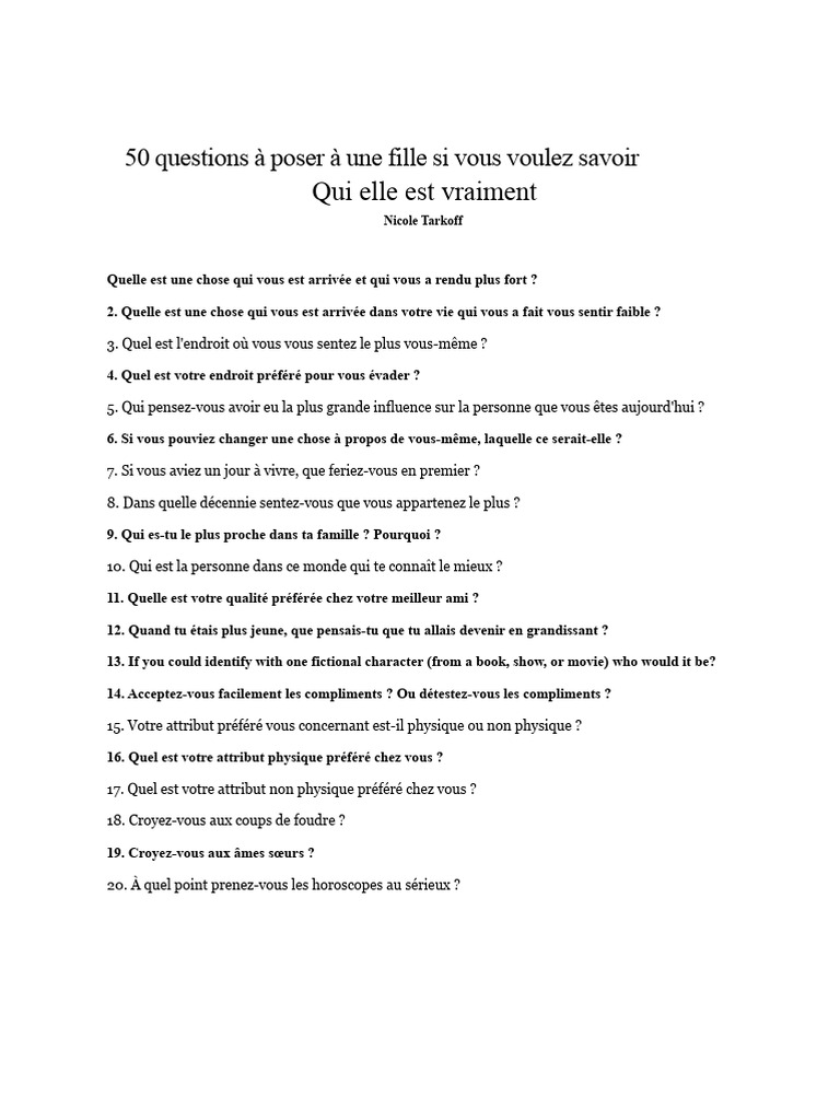 500 Question A Poser A Une Fille