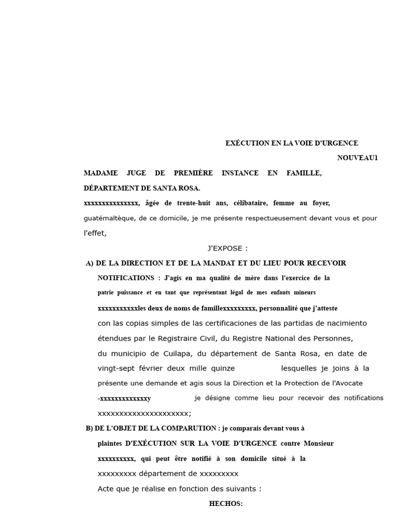 Demande d'exécution de pension alimentaire | PDF | Certificat de ...