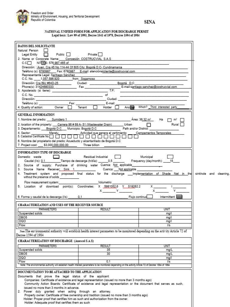 National Unique Form For Wastewater Discharge Permit Application | PDF ...