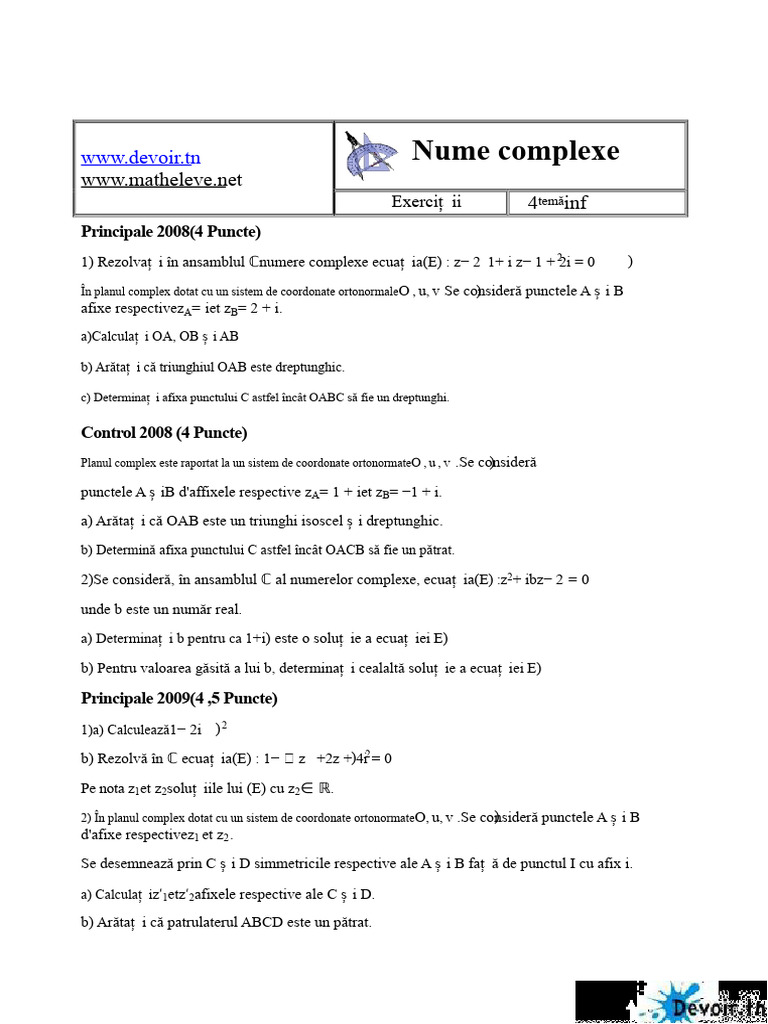 Numere Complexe Subiecte Bac | PDF