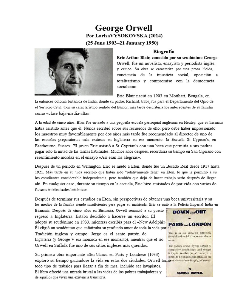 Biografía de George Orwell: Vida y Obras | PDF | George Orwell