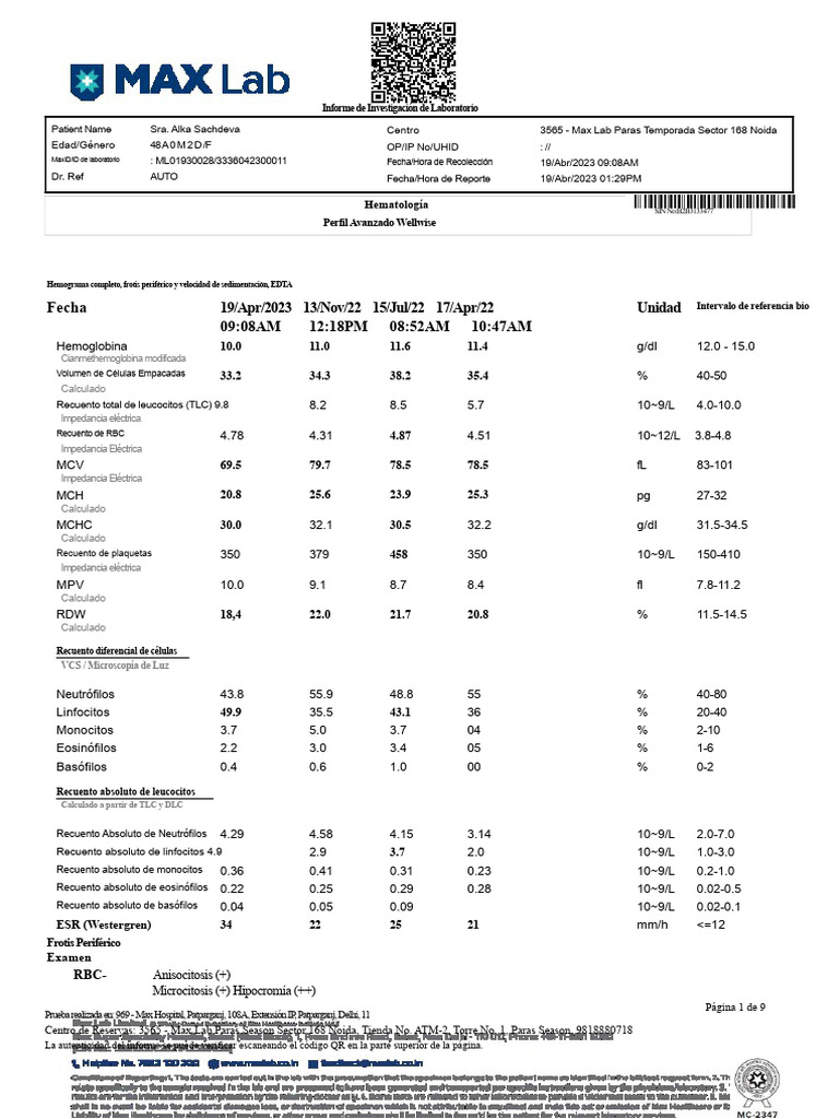 Informe de Laboratorio de Max | PDF | Hematología | Anemia