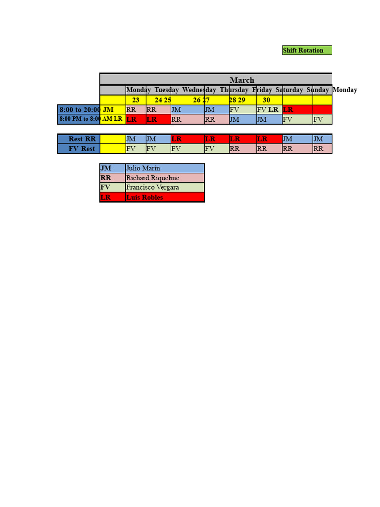 March-April Shift Rotation Schedule | PDF