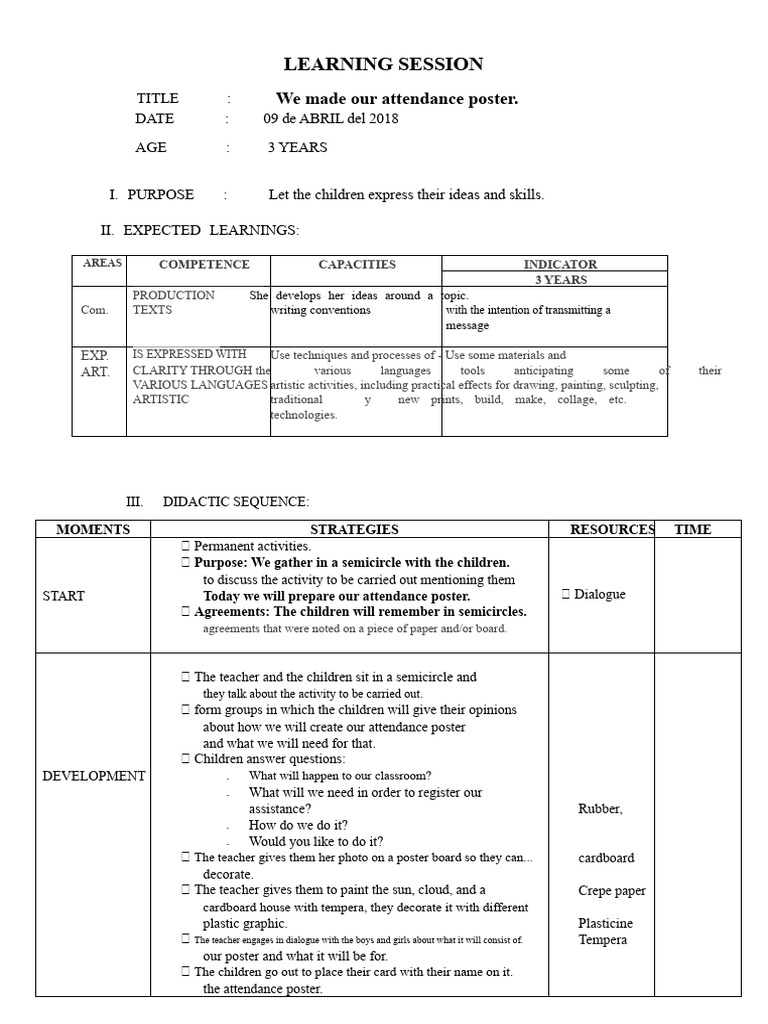 Attendance Poster Activity for Kids | PDF | Behavior Modification ...