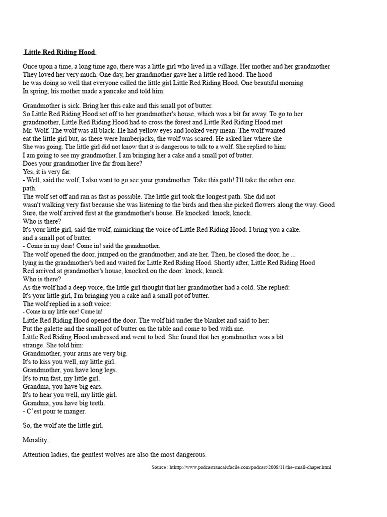 Little Red Riding Hood A Cautionary Tale PDF Little Red Riding Hood