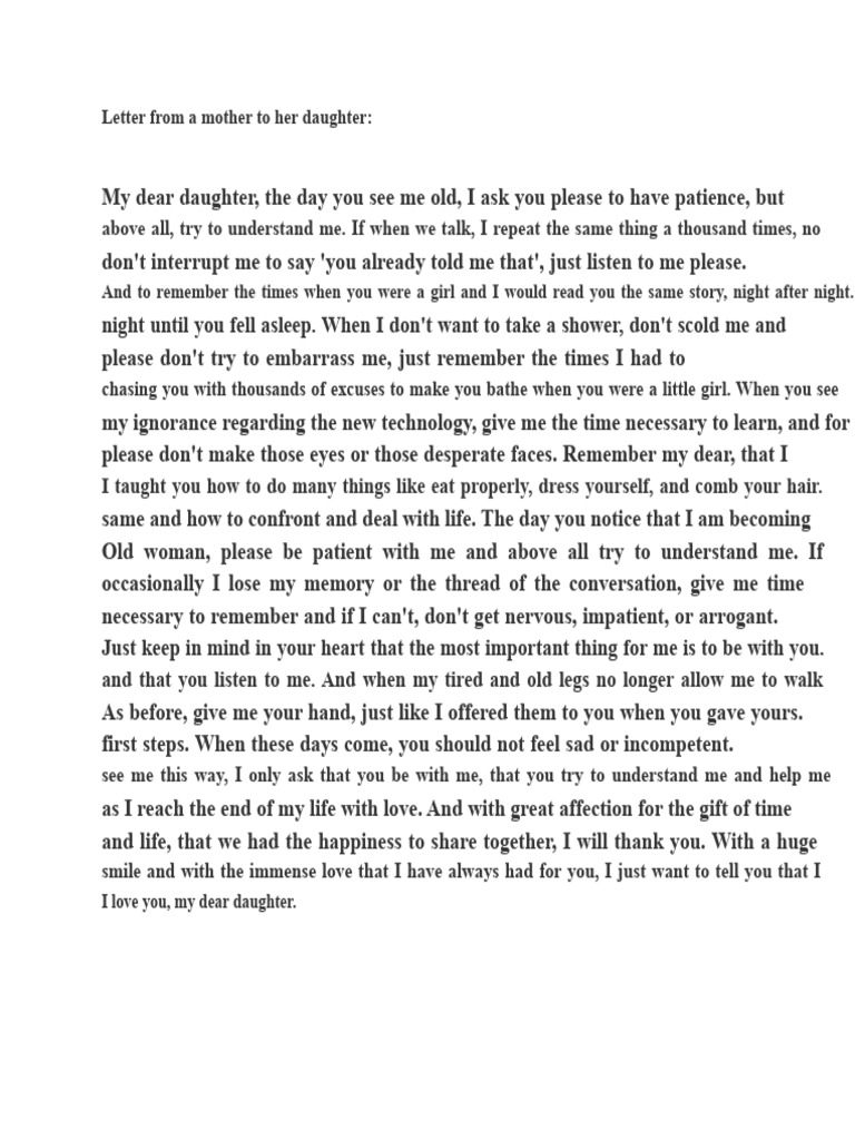 A Mother's Heartfelt Letter to Her Daughter | PDF