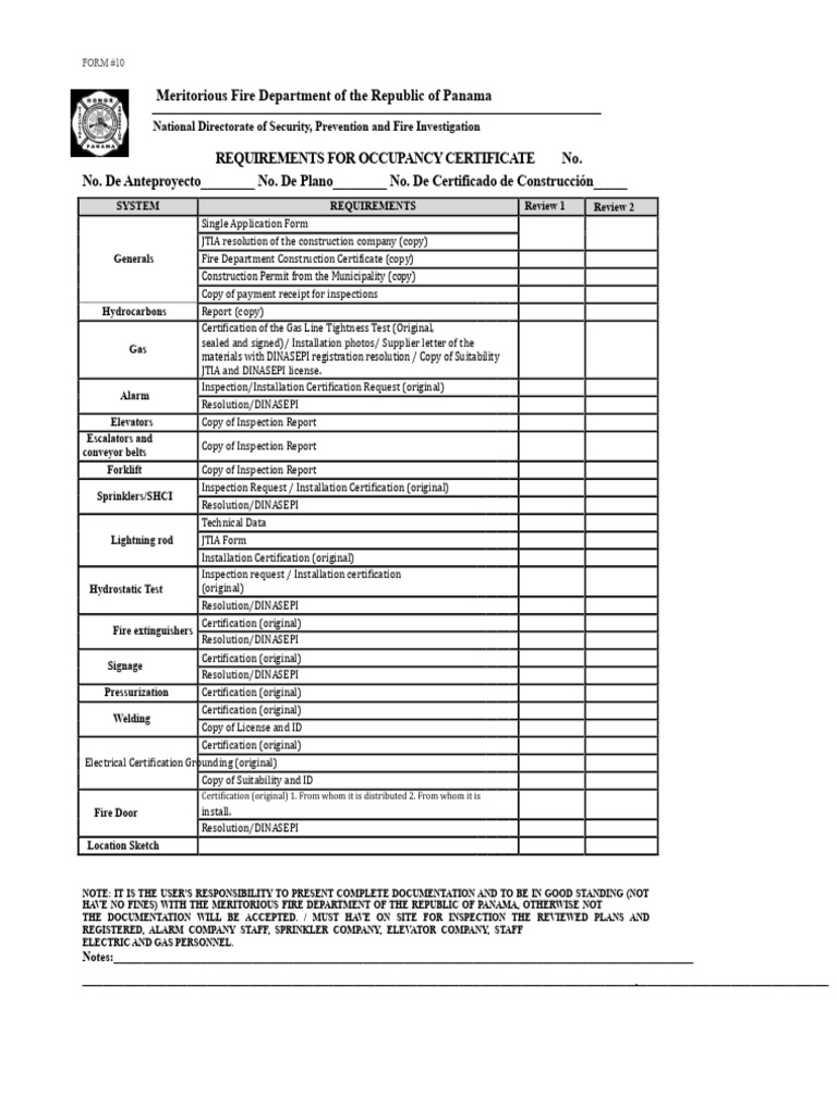 Panama Fire Department Occupancy Certificate Requirements | PDF ...