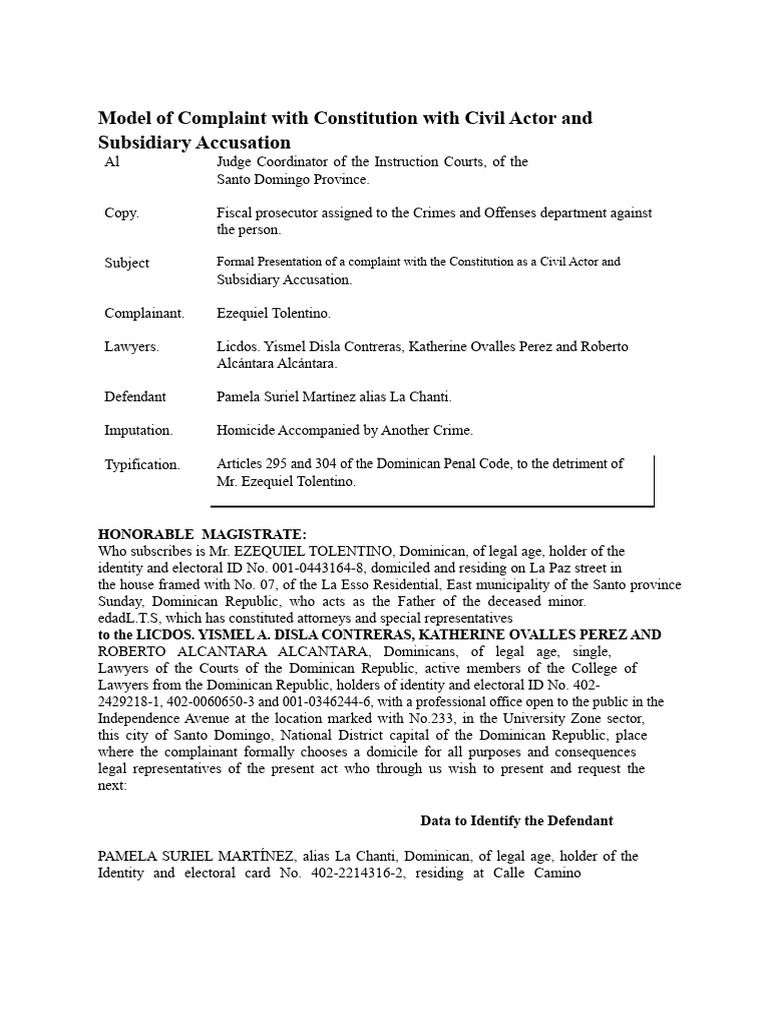 Complaint Model for Homicide Case | PDF | Crimes | Crime & Violence