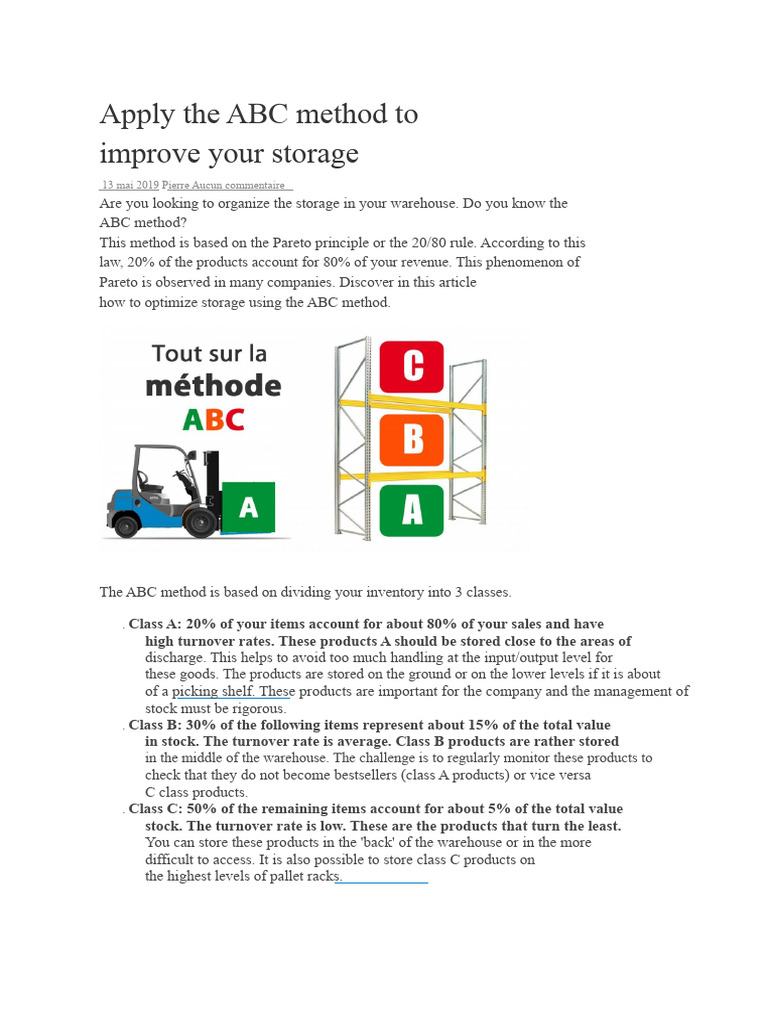 Optimize Warehouse Storage with ABC Method | PDF | Warehouse | Inventory