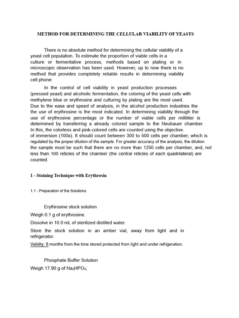 Yeast Cell Viability Determination Methods | PDF | Colony Forming Unit ...