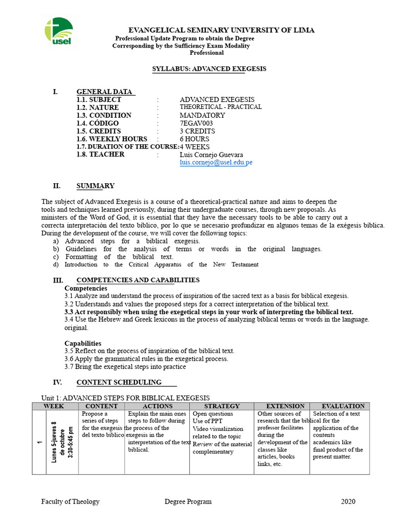 Advanced Exegesis Course Syllabus | PDF | Exegesis | Hermeneutics