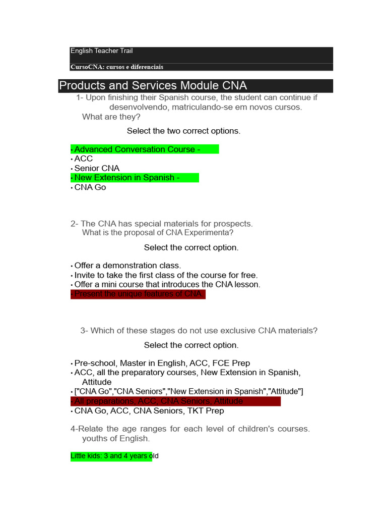 Courses and Differentials - CNA Products and Services | PDF