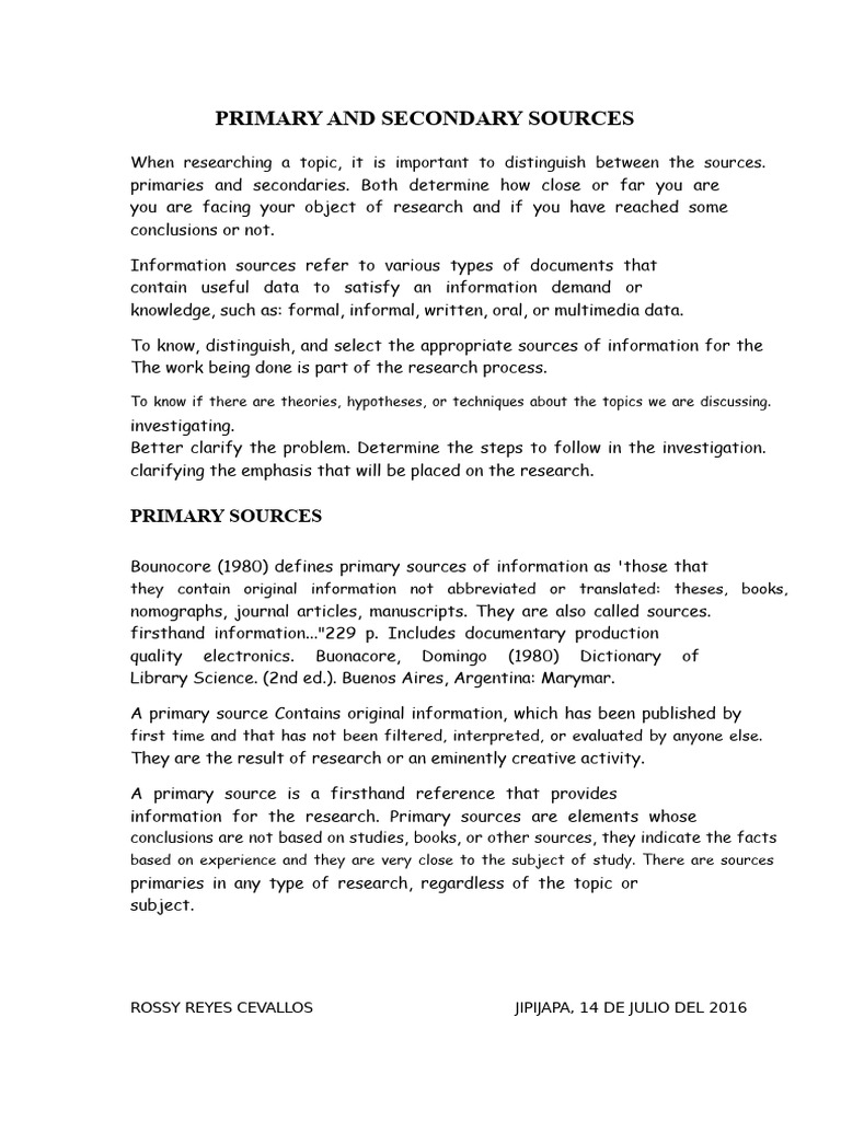 Primary and Secondary Sources | PDF | Information | Communication