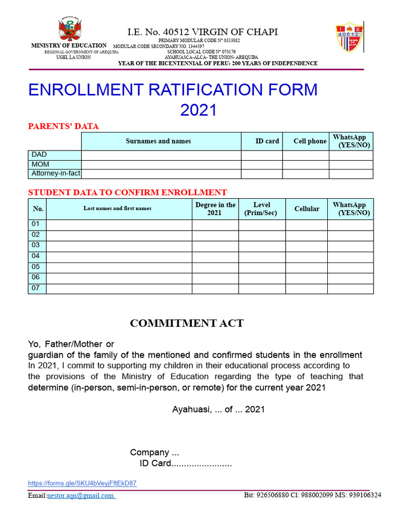 2021 Enrollment Ratification Form | PDF