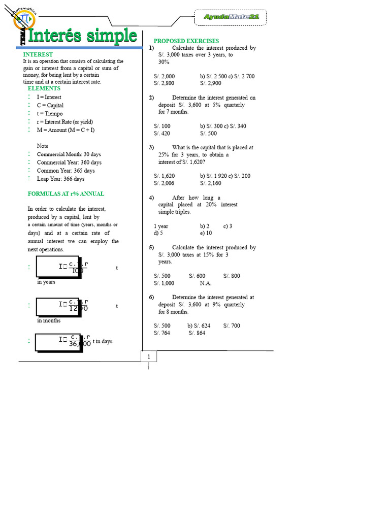 Interest Calculation Exercises Guide | PDF | Interest | Interest Rates