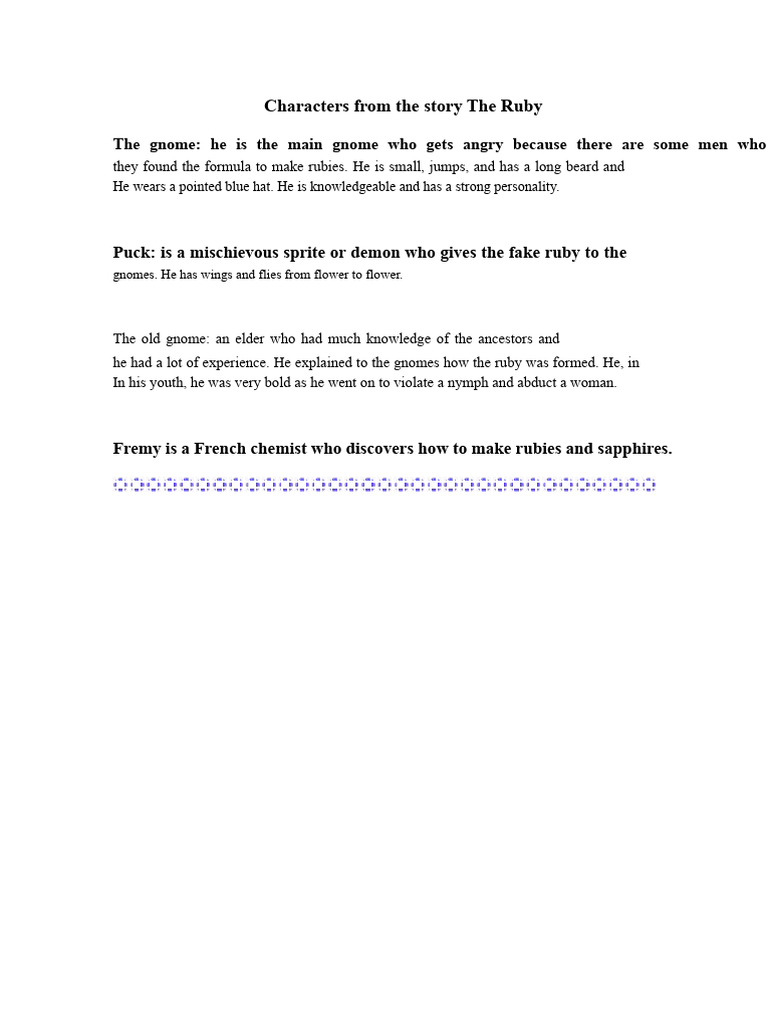Characters in The Ruby Story | PDF