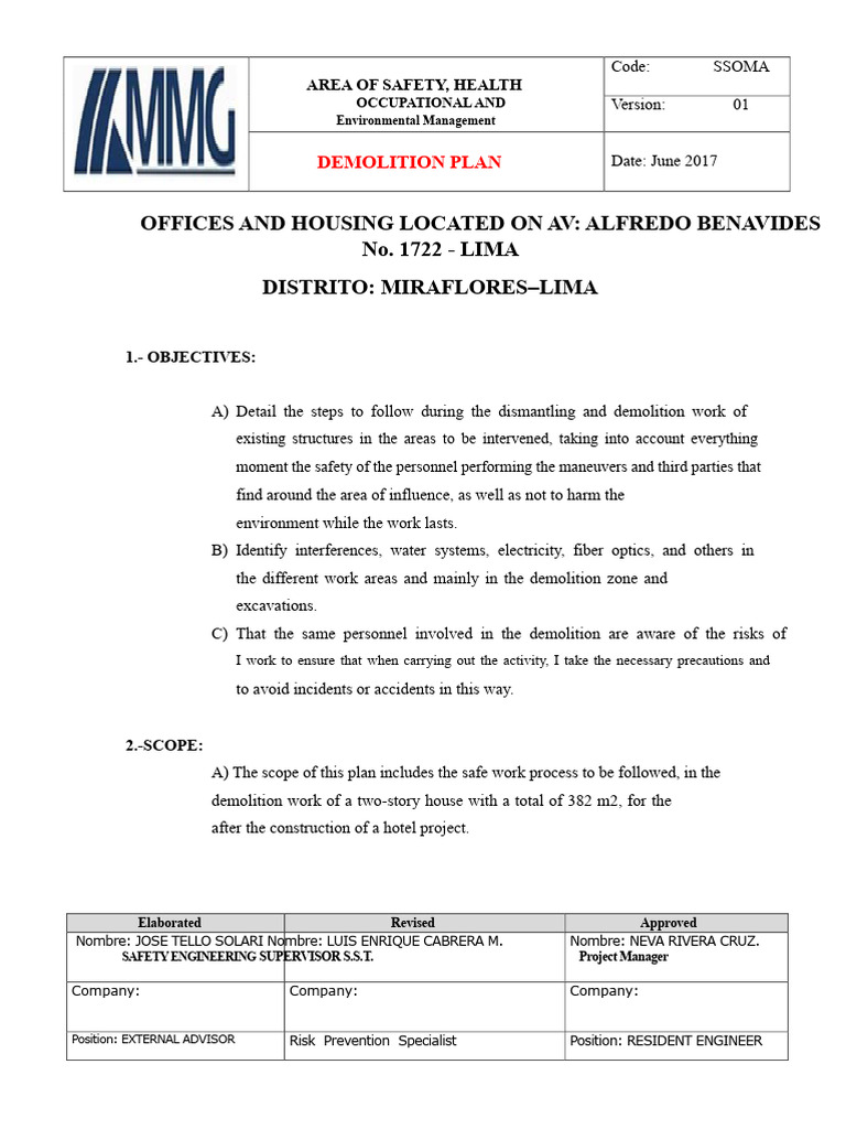 Demolition Plan | PDF | Occupational Safety And Health | Safety