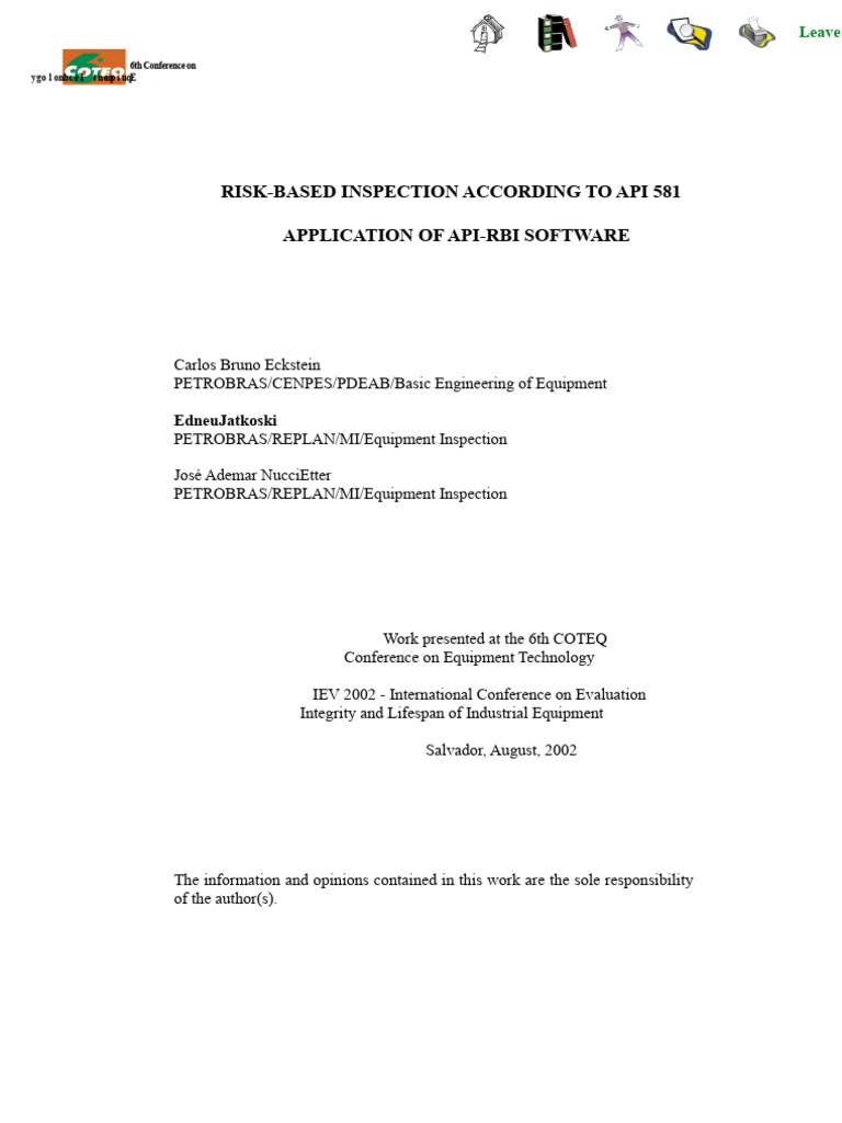 Risk-Based Inspection - API-581 | PDF | Risk