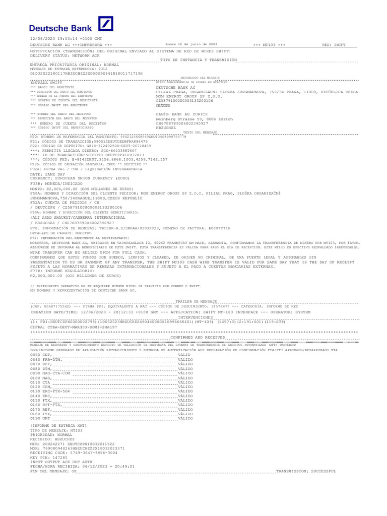 Transferencia MT103 de €2,000,000 | PDF | Transferencia bancaria ...