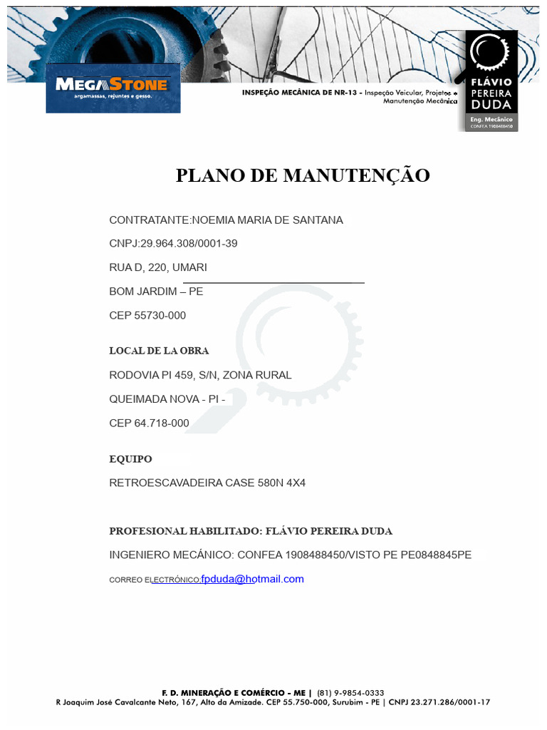 Plan de Mantenimiento para Retroexcavadora | PDF