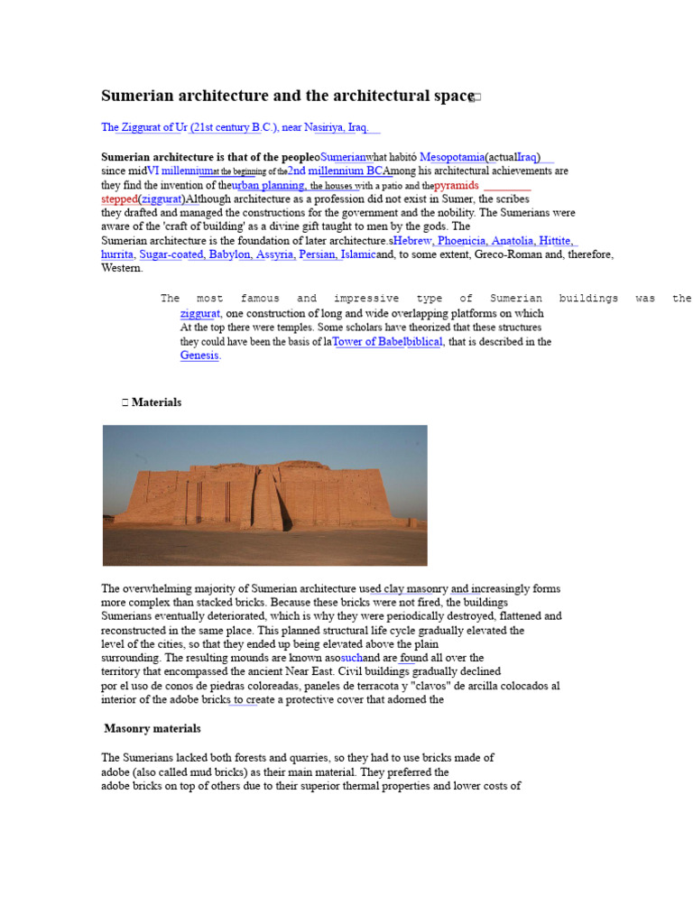 Sumerian Architecture and Urban Planning | PDF | Sumer | Brick