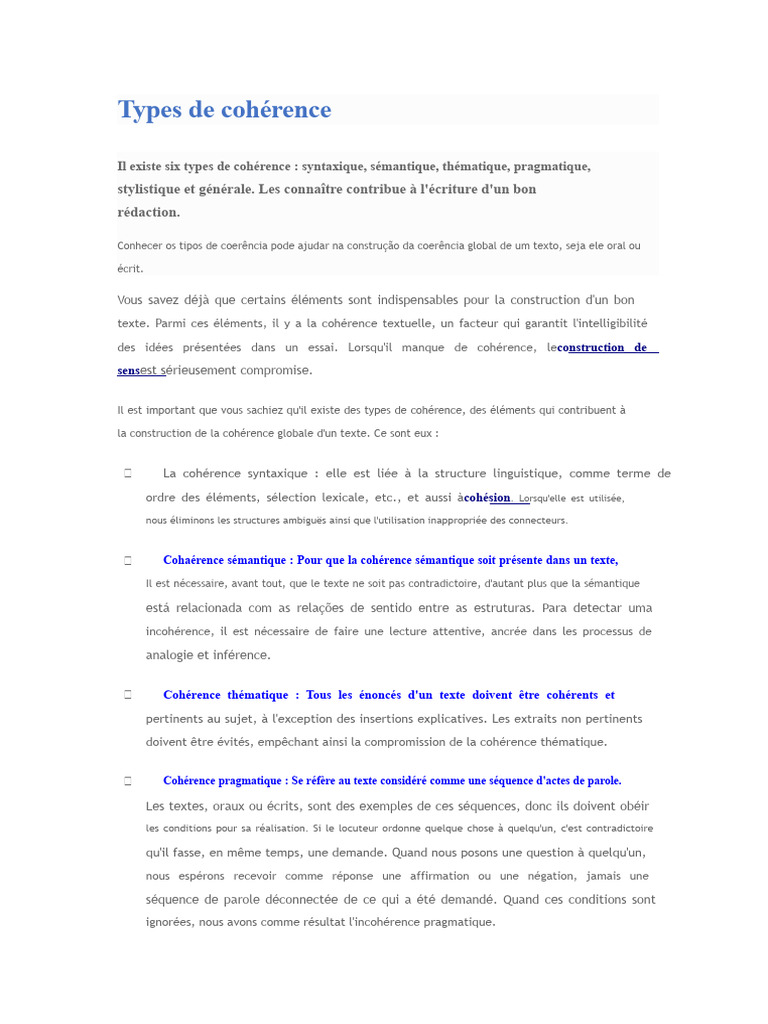 Types de cohérence et cohésion textuelle | PDF | Interprétation ...
