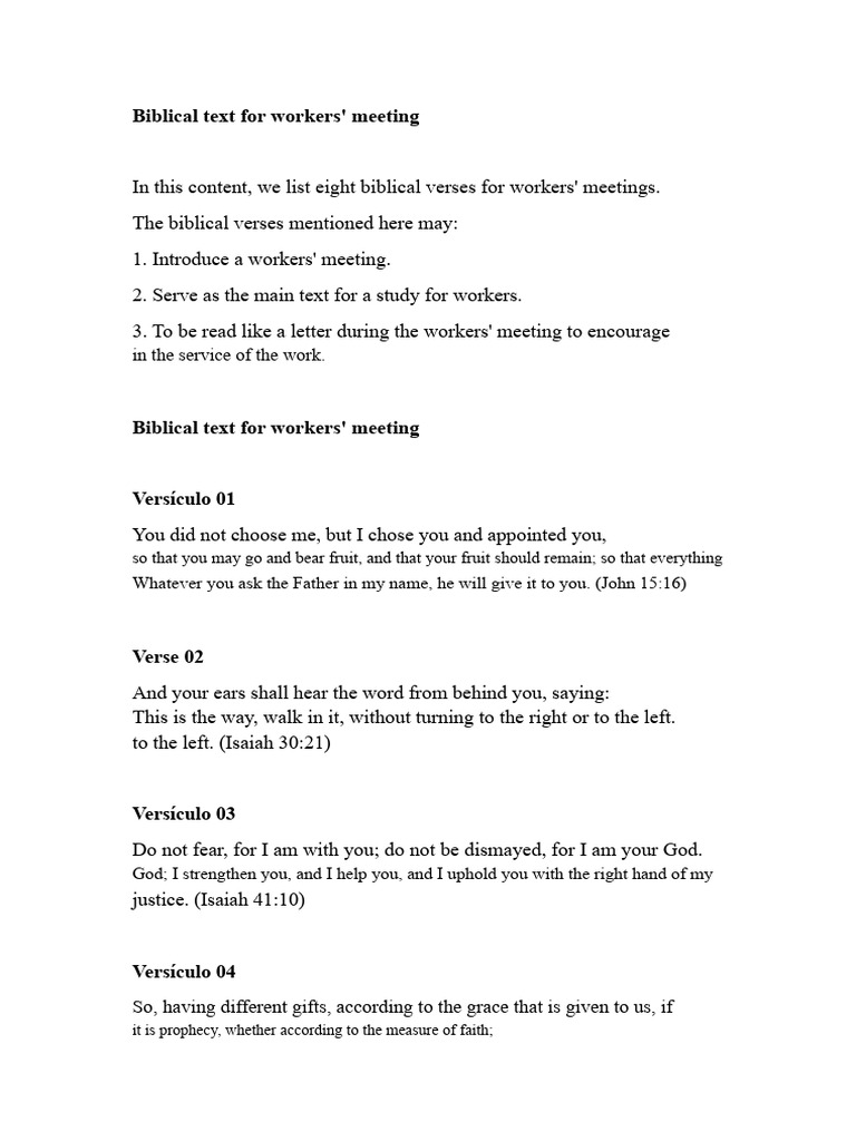 Biblical Text for Workers' Meeting | PDF | Bible | Jesus