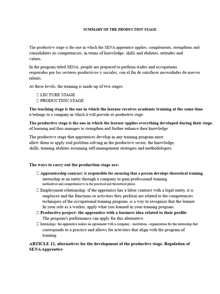SENA Apprentice Production Stage Overview | PDF | Apprenticeship ...