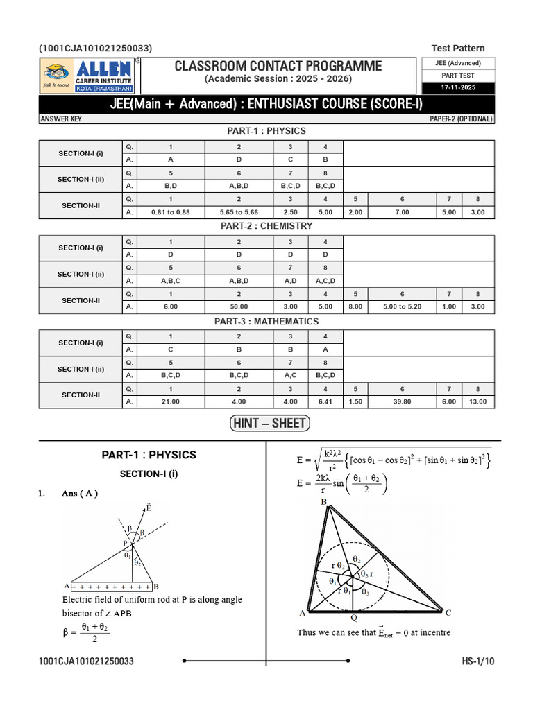 JEE Advanced 2025 Paper 2 Answer Key | PDF | Acceleration | Physics
