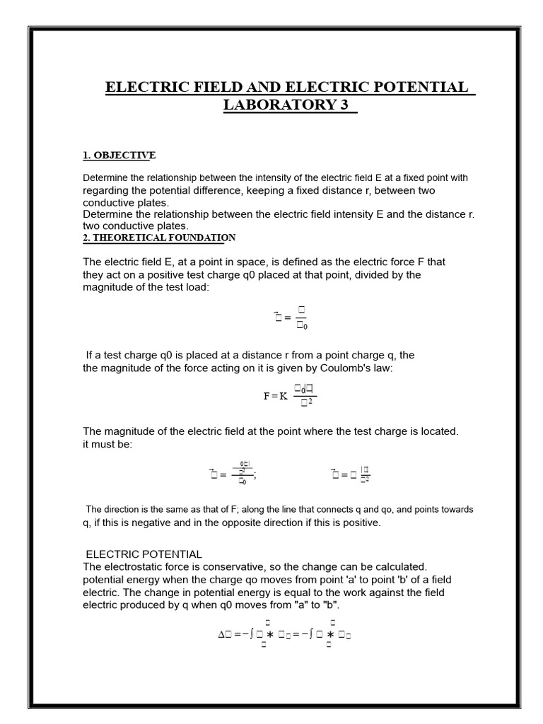 Electric Field And Electric Potential Physics Lab 3 Lab 4 Pdf