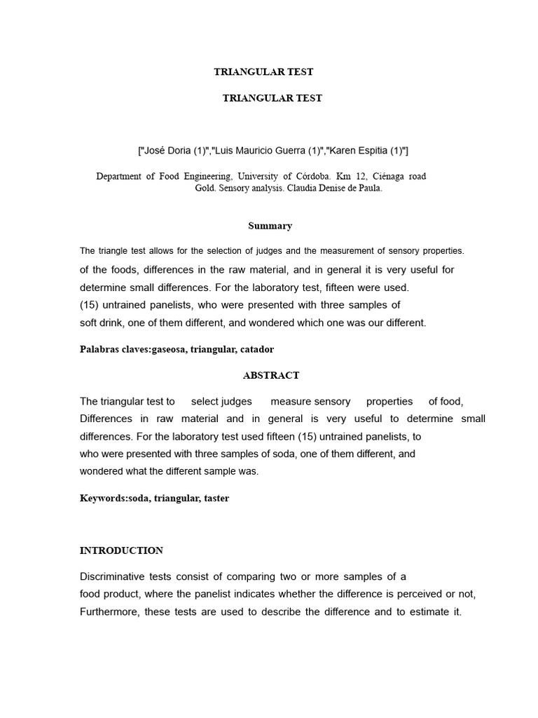 Triangular Test for Sensory Analysis | PDF