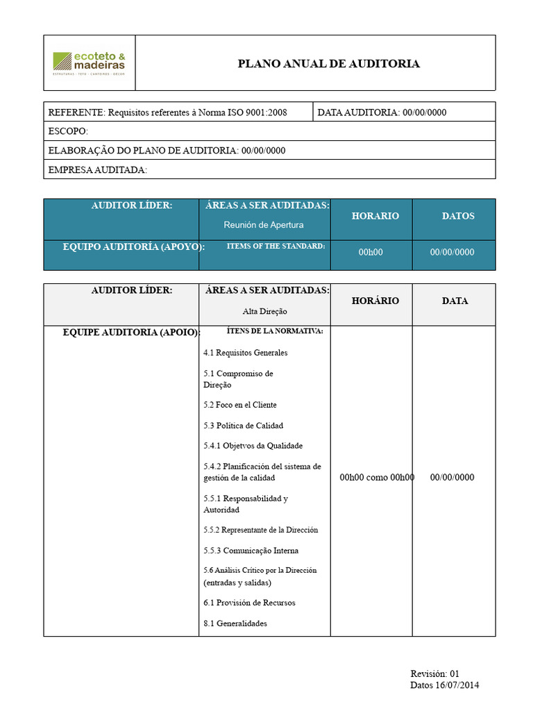 Plan Anual de Auditoría | PDF | Auditoría | Sistema de manejo de calidad