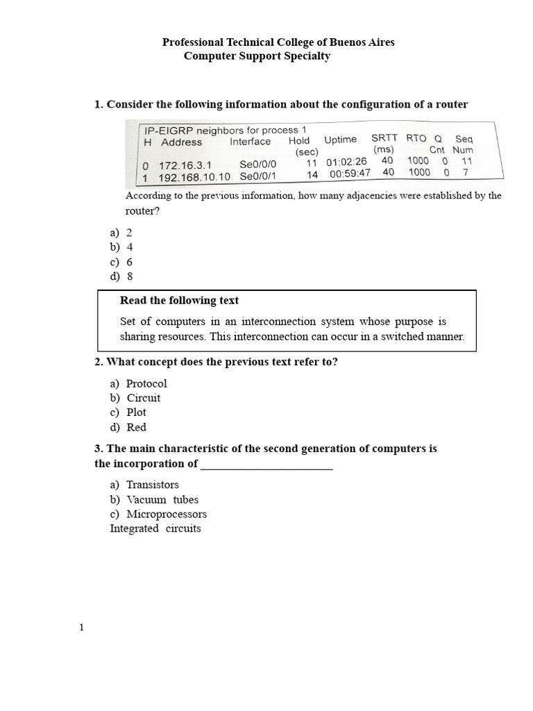 Router Configuration and Computer Concepts Quiz | PDF | Computer ...