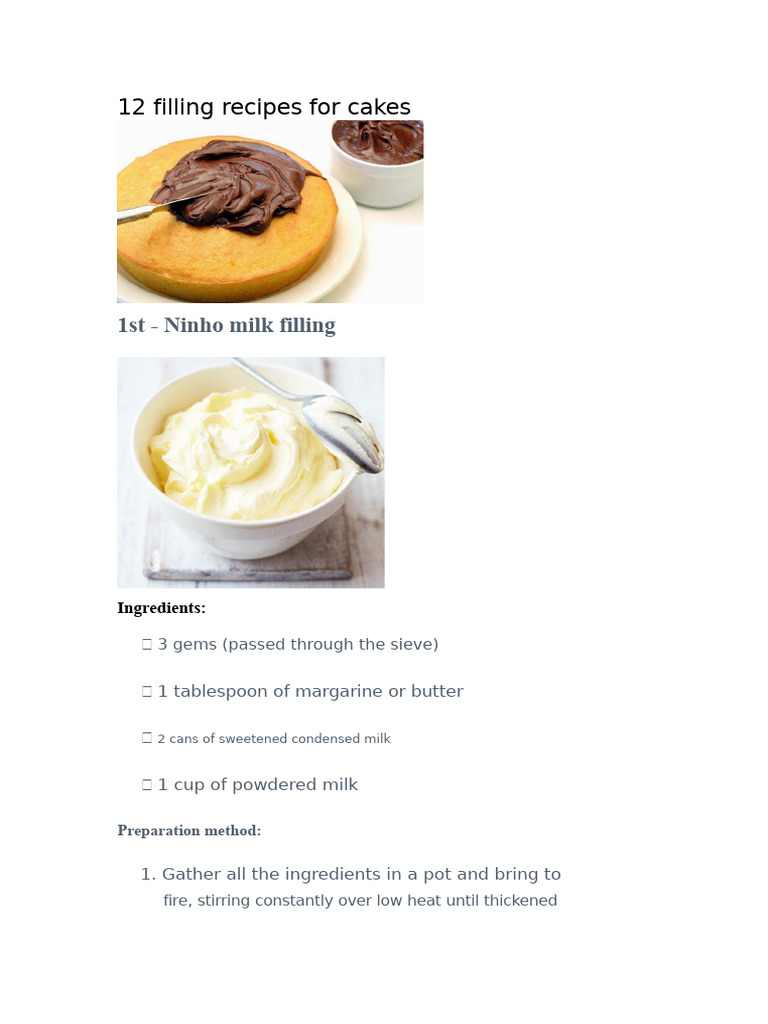 12 Delicious Cake Filling Recipes | PDF | Cakes | Whipped Cream