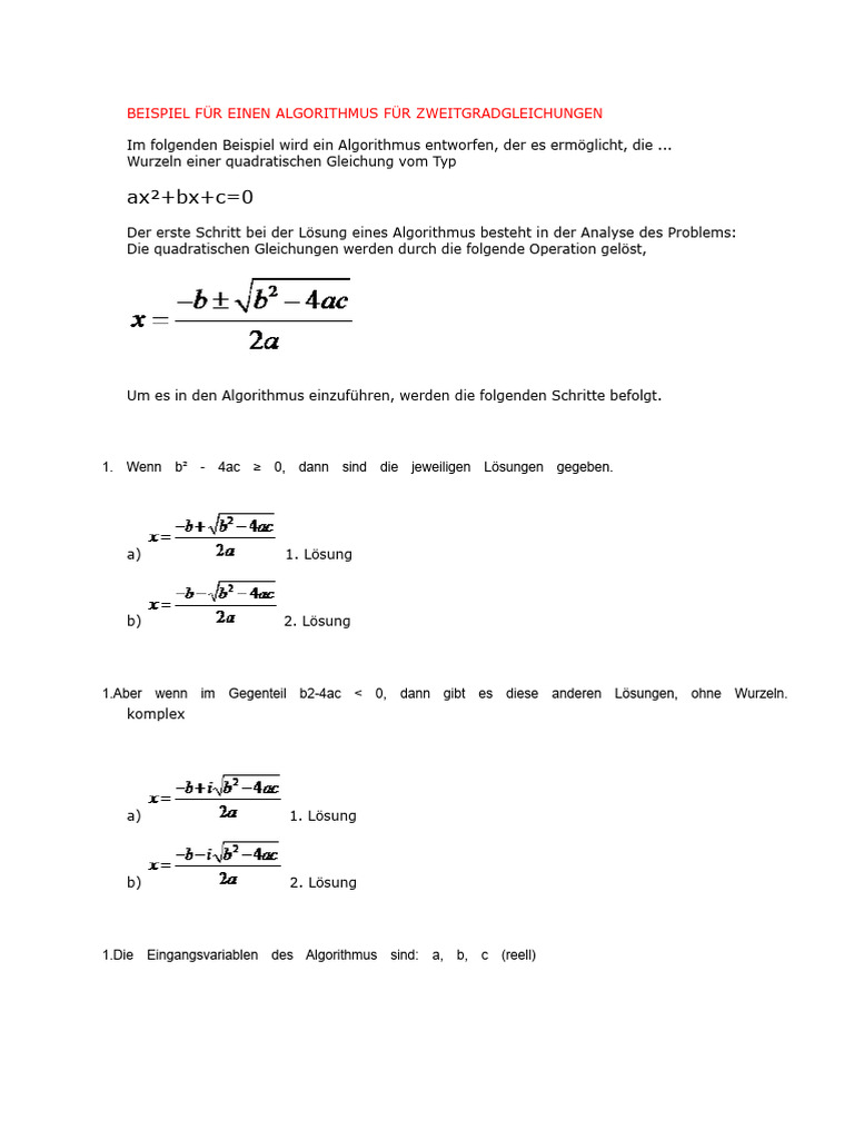 Beispiel Für Einen Algorithmus Für Zweitegradgleichungen | PDF