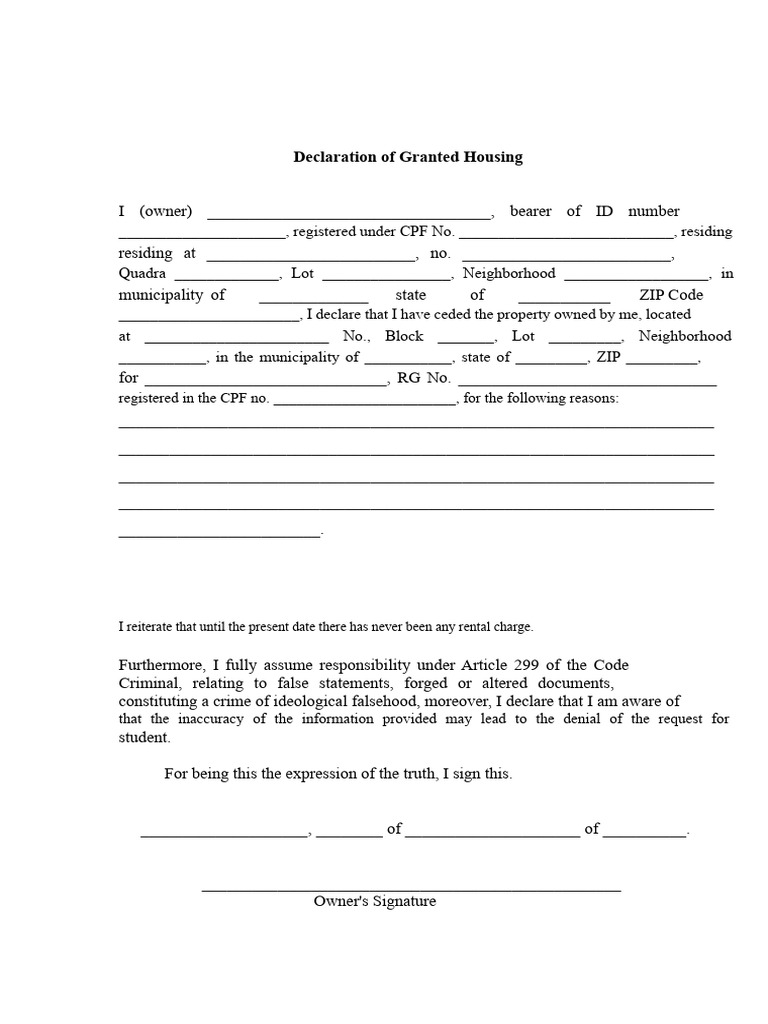 Declaration of Granted Housing Agreement | PDF