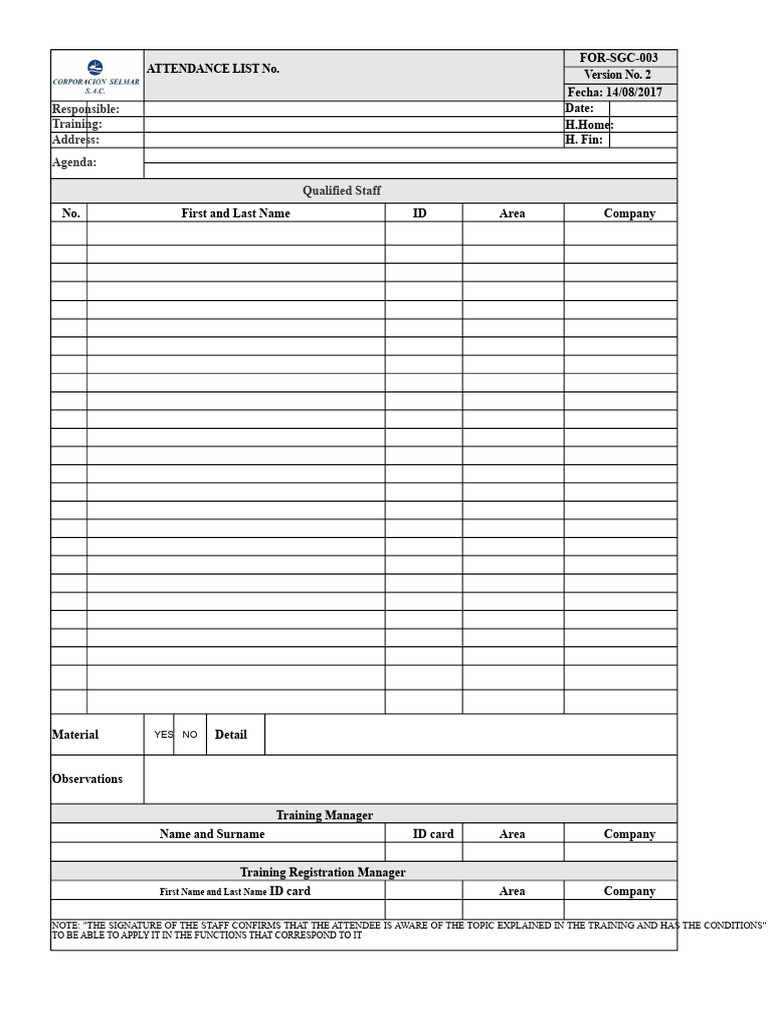 Attendance List for Training Session | PDF | Cargo | Audit