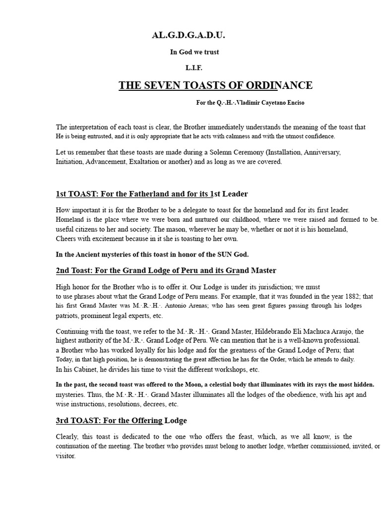 Masonic Toasts and Their Significance | PDF | Masonic Lodge | Freemasonry