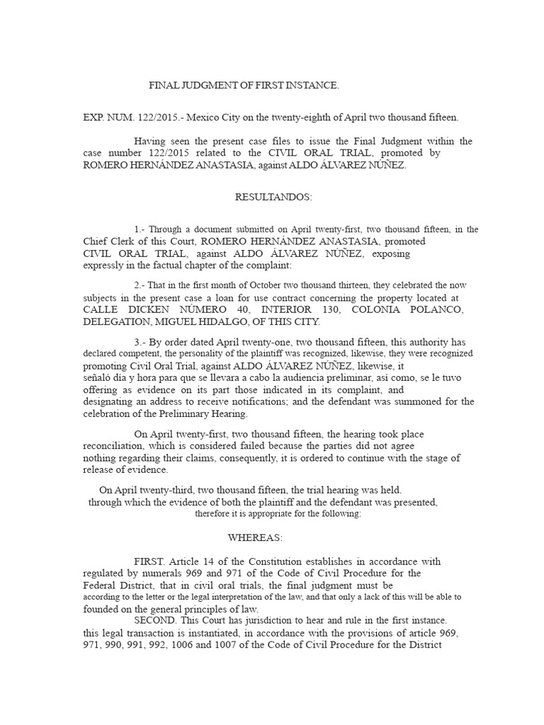 Final Judgment in Civil Oral Trial 122/2015 | PDF | Political Law ...