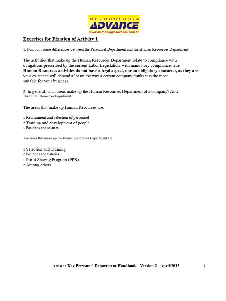 Answer Key of The Personnel Department Workbook Version 2.1 (8.1) | PDF ...