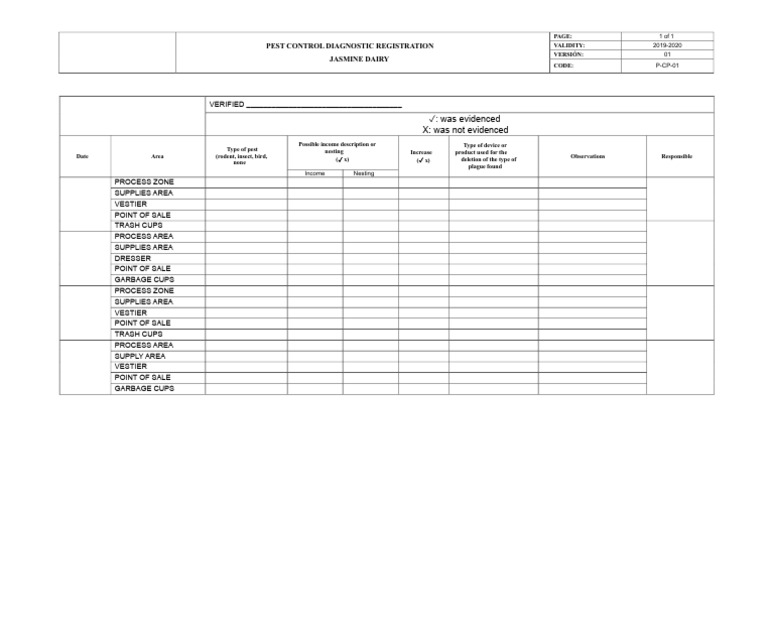 Pest Control Diagnostic Registration Form | PDF