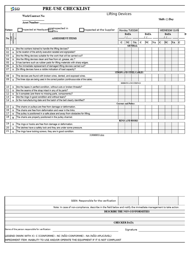 Lifting Devices Pre-Use Checklist | PDF | Manufactured Goods