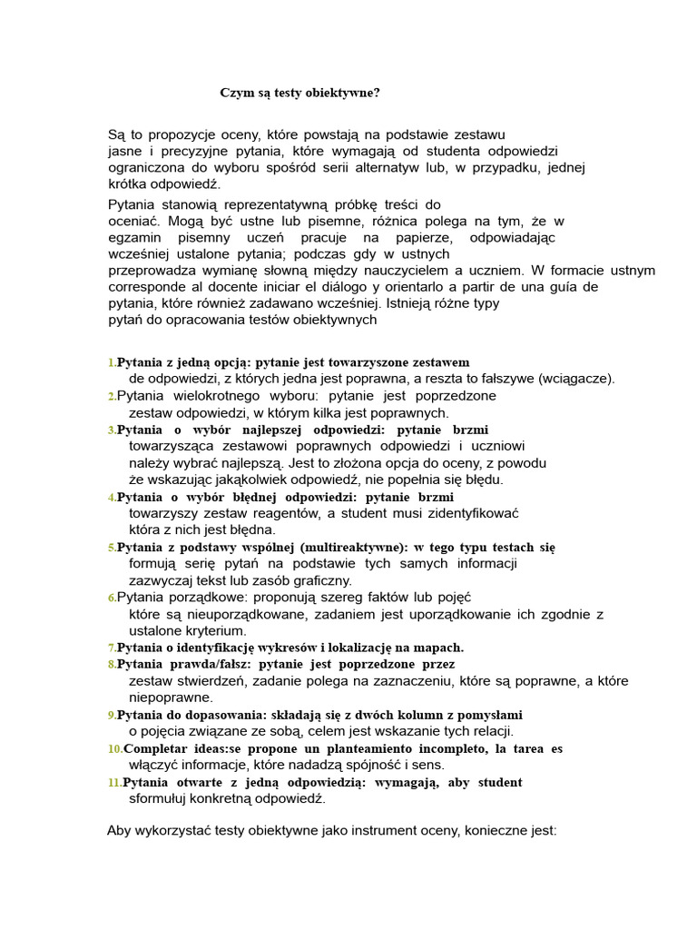 Czym Są Testy Obiektywne? | PDF
