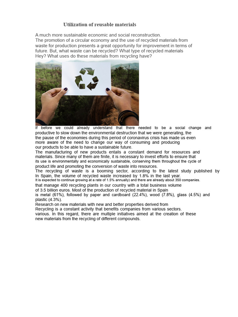 Reusable Materials for Sustainable Economy | PDF | Recycling | Plastic