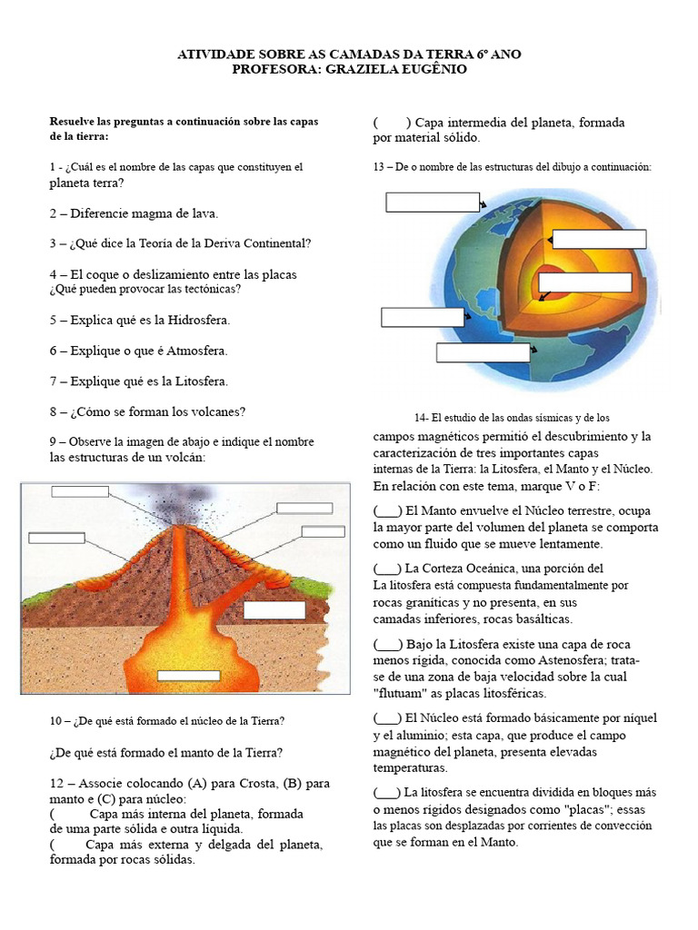 Actividad sobre las capas de la Tierra | PDF | Placas tectónicas | Tierra