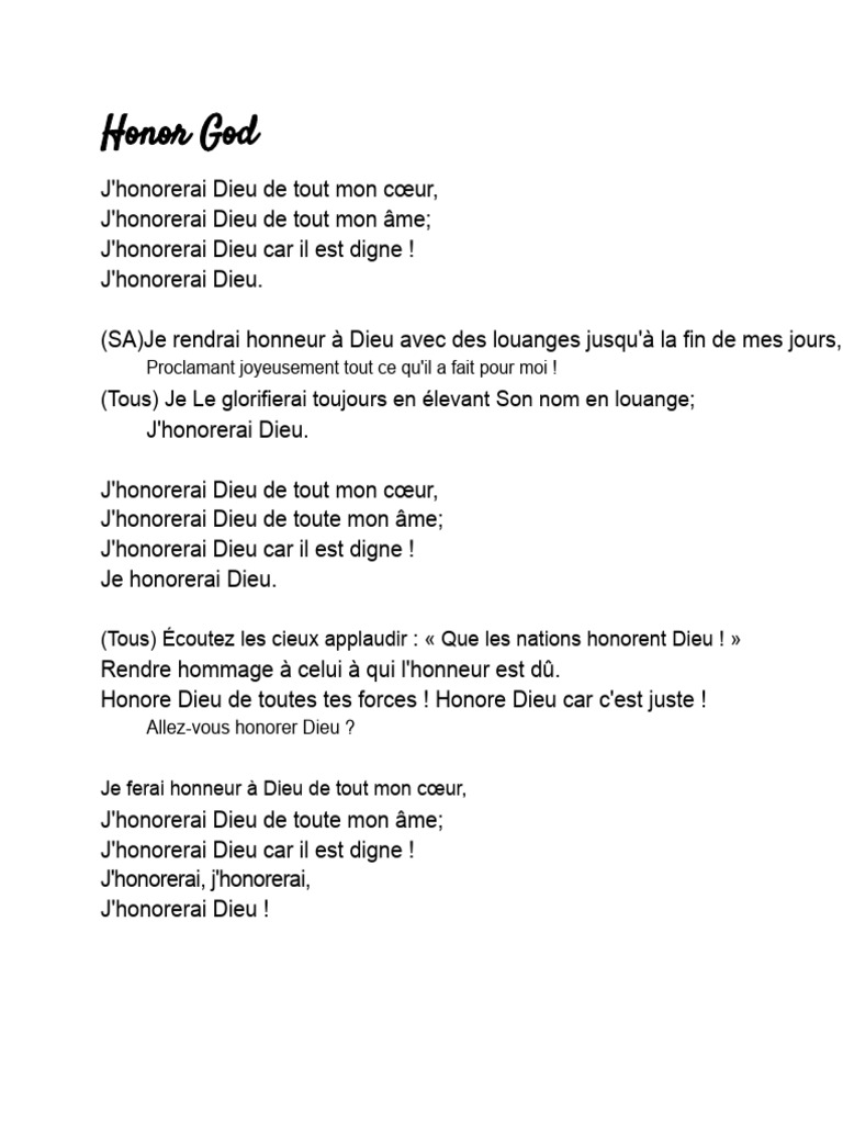 Honorer Dieu de tout son cœur | PDF